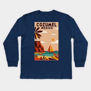 A Vintage Travel Art of Cozumel - Mexico Kids Long Sleeve T-Shirt